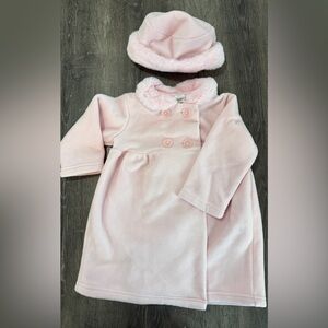 🎀 Starting Out EUC 24M pink long jacket and hat with faux fur trim